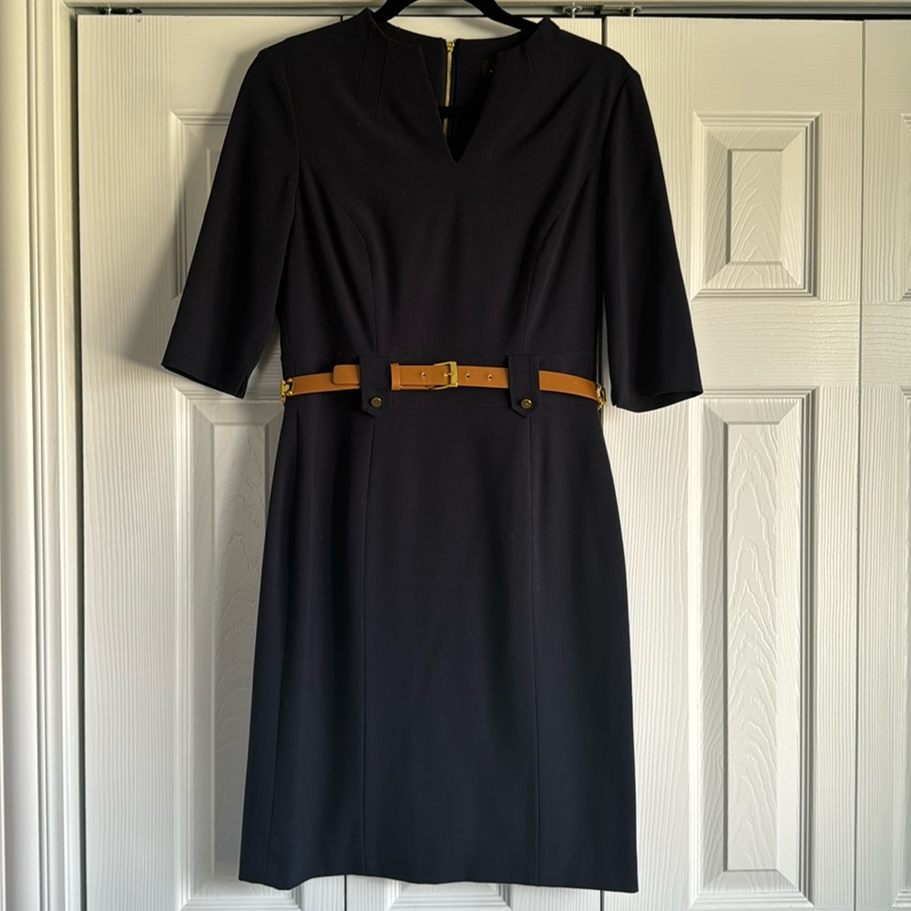 Tahari navy belted dress, size 4